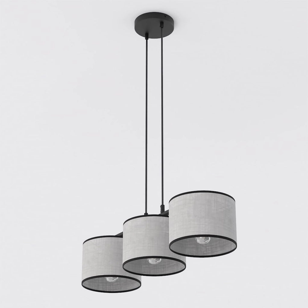 Lampada sospesa moderna cilindrica 3xE27 grigio nero Emibig