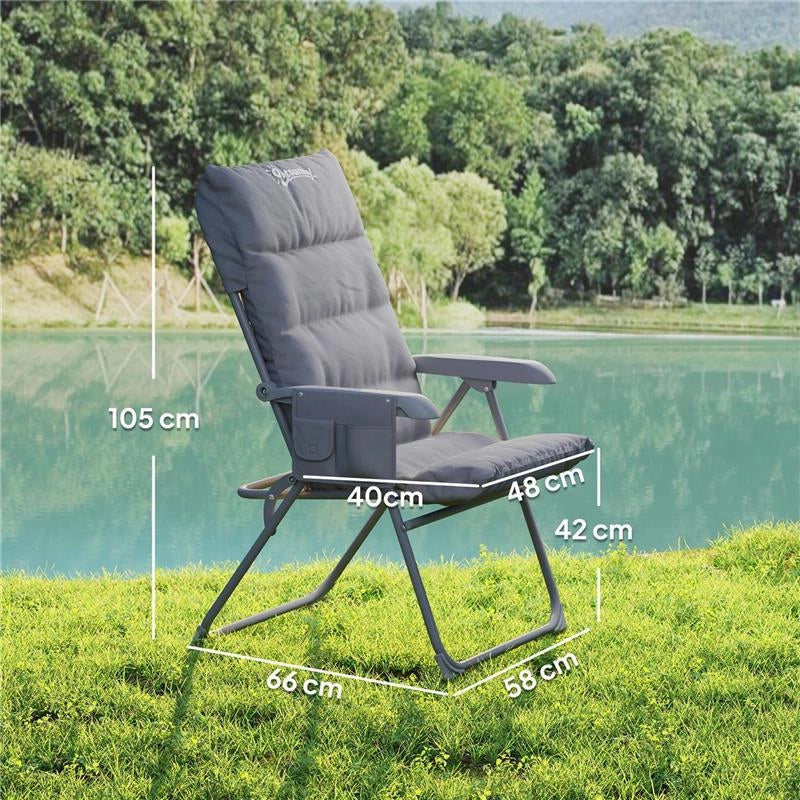SEDIA DA CAMPEGGIO PIEGHEVOLE E REGOLABILE SU 5 LIVELLI CON TASCHE LATERALI 66X58X105 CM GRIGIO CHIARO
