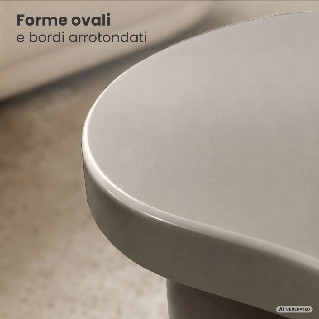Tavolino da salotto ovale MATCHA 85 cm grigio con quattro gambe cilindriche