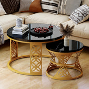 TAVOLINO DA CAFFÈ Set 2 Pezzi 70x70x45 cm Piano Nero Effetto Marmo con Struttura Color Oro