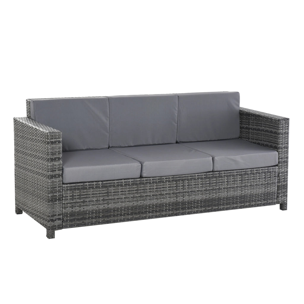 Divano da Esterno 3 Posti 185x70x80 cm con Cuscini per Seduta e Schienale in Rattan PE e Metallo Grigio