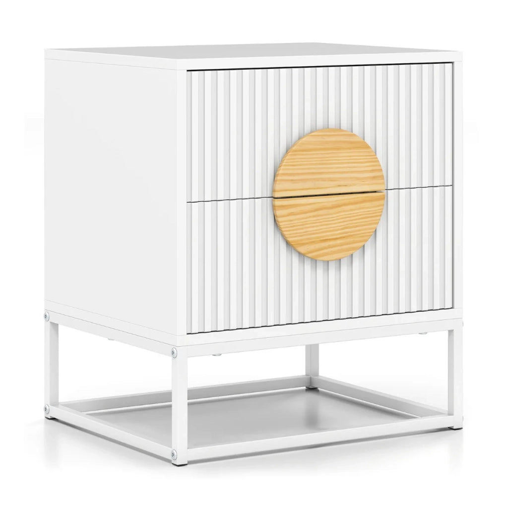 Comodino scanalato 48 x 40 x 55 cm con 2 cassetti design moderno atmosfera accogliente MDF bianco 20_0014026