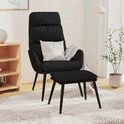 Poltrona Relax con Sgabello Nero in Tessuto e Similpelle 3097511