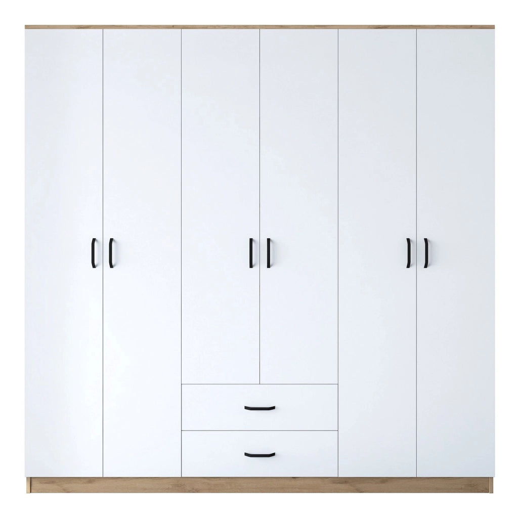 Armadio Camera da Letto Vandoies, Guardaroba Grande 5 Ripiani, 210x210h cm Bianco