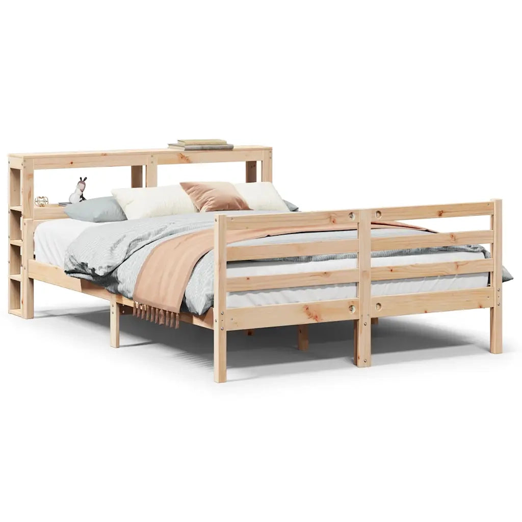 Letto matrimoniale | Letto per adulti | Giroletto con Testiera 140x190 cm in Legno Massello di Pino