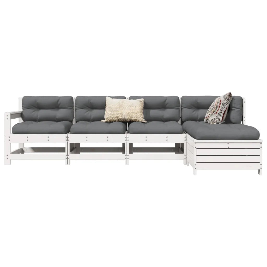 Set Salotto da Giardino 5 pz | Set di Mobili da Esterno Bianco in Legno Massello di Pino