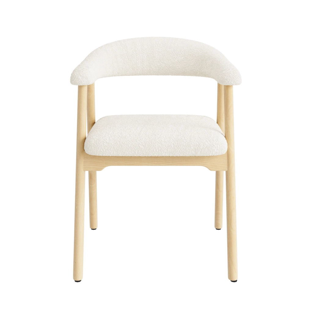Set di 2 sedie da pranzo 78.99x58.5x29.11 cm con schienale ergonomico C in bouclé; legno naturale