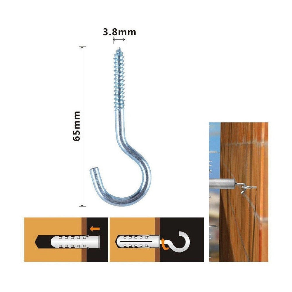 Trade Shop - Set 6 Pezzi Viti Vite A Gancio Ganci 3.8 X 65 Mm Con Filettatura Per Legno 90730 -