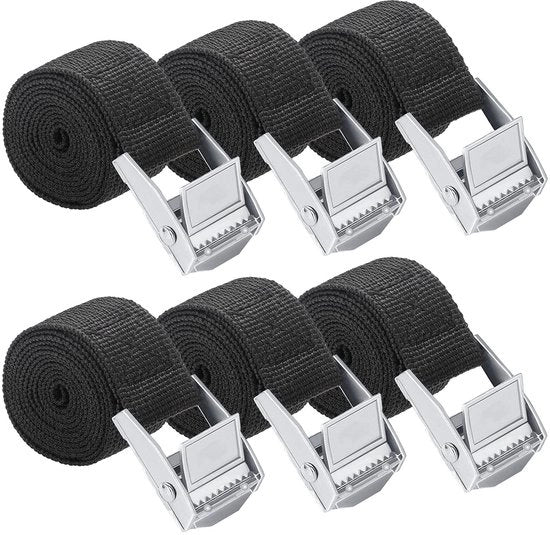 Pacchetto di 6 cavi di accoppiamento corti, 1 m x 2,5 cm, nero con chiusura a vite, regolabile con chiave a rullo, cavi di accoppiamento per trasportatori di biciclette, motociclette, autotrasportatori, bagagli, capacità di carico fino a 500 kg