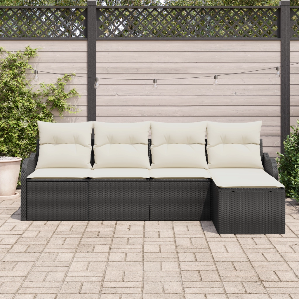 Set Divano da Giardino  5 Pezzi con Cuscini in Rattan Polietilene Nero