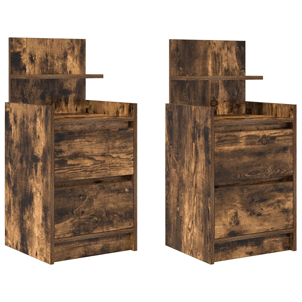 Comodini con 2 Cassetti 2 pz Rovere Fumo 38x34x80 cm 861364
