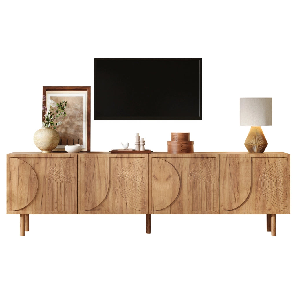 Mobile TV moderno 180 cm con 4 ante; 2 vani e passacavi; in truciolare colore naturale