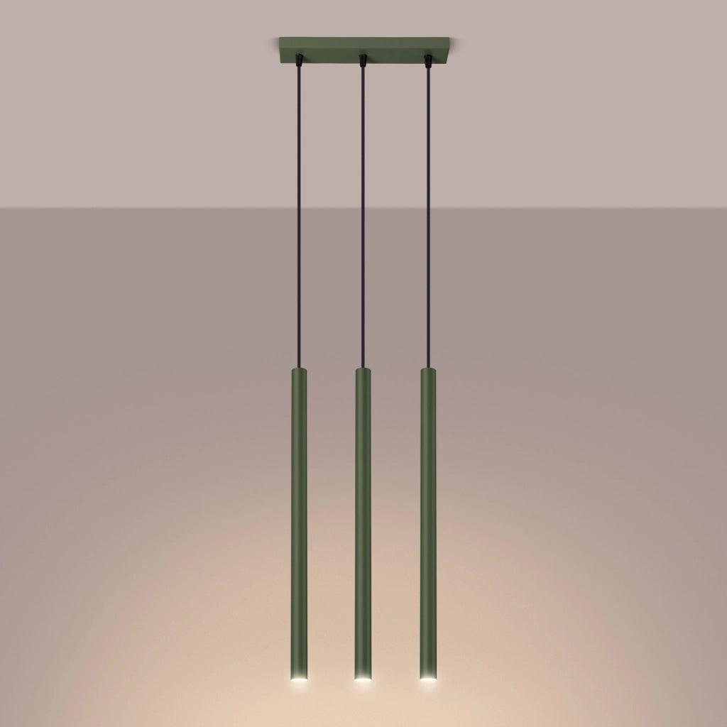 Lampada sospesa VELINO 3 tubi verde oliva G9 Pure Lume