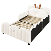 Letto 140x200 cm - Letto imbottito,Include un cuscino a forma di coniglio,Beige