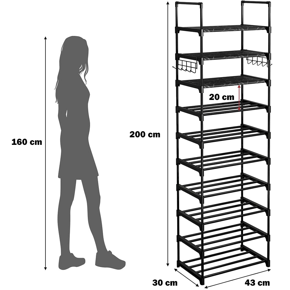 Scarpiera a 10 Ripiani Modulabile Nera Organizer per Scarpe Capacità 24 Paia