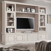 Parete attrezzata in legno shabby avorio anticato 243x50x227 - Mobili 2G