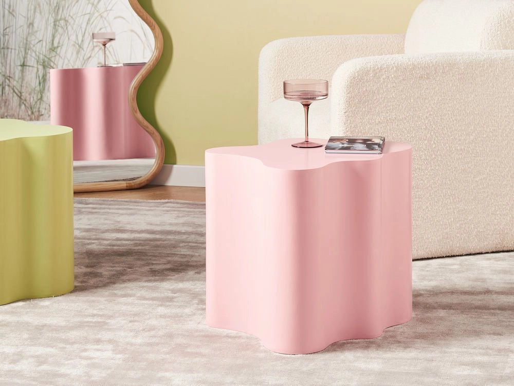 Tavolino rosa pastello Piano in MDF Base in metallo ø 50 cm Design moderno Soggiorno
