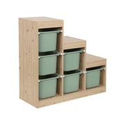 Mobile contenitore per bambini a scala con 6 contenitori, verde grigio