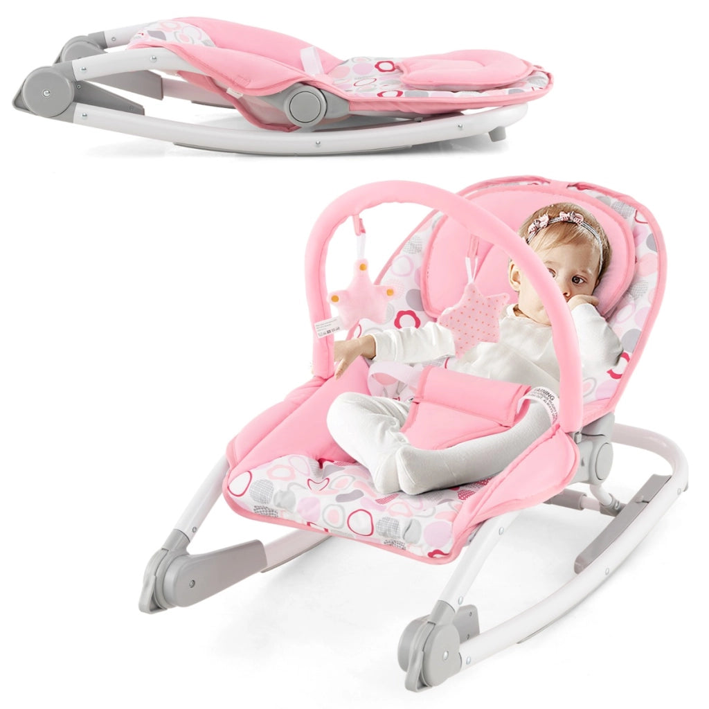 Sdraietta per bambini 2-in-1 con schienale regolabile a 3 livelli e seduta in tessuto removibile, Sdraietta portatile Rosa-Sdraiette e dondoli