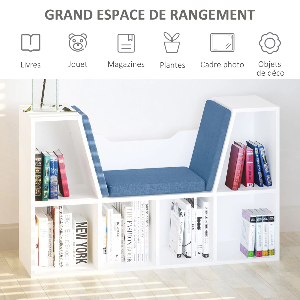Libreria a cubi con panca ¨C zephmum ¨C blu, legno, 102x30x61 cm