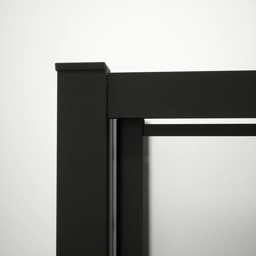 Box doccia tre lati 80x100x80cm con porta saloon profili nero opaco e vetro 6mm trasparente h190 | Portofino
