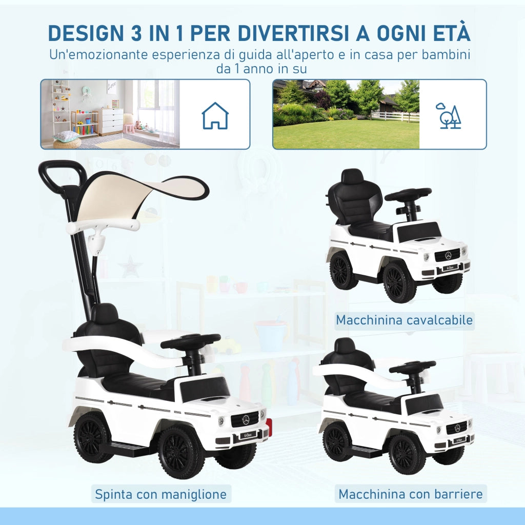EasyComfort Macchina a Spinta per Bambini 12-36 Mesi con Licenza Mercedes, Tettuccio e Maniglia di Spinta, 85.5x40.5x95 cm, Bianco