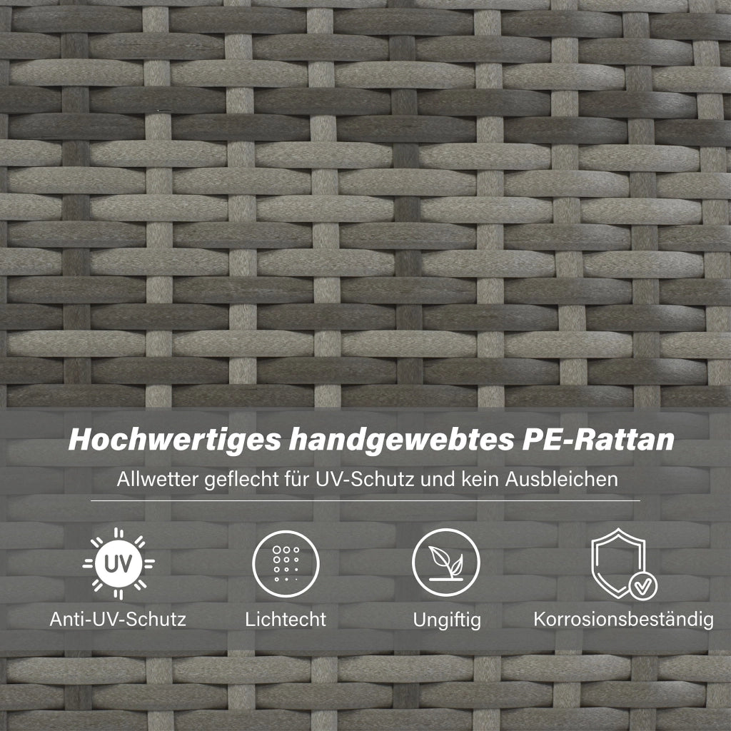 Set Divano da Giardino con Polyrattan, Cuscini, Tavolino e Poggiapiedi ¨C MINIMAL ¨C Grigio