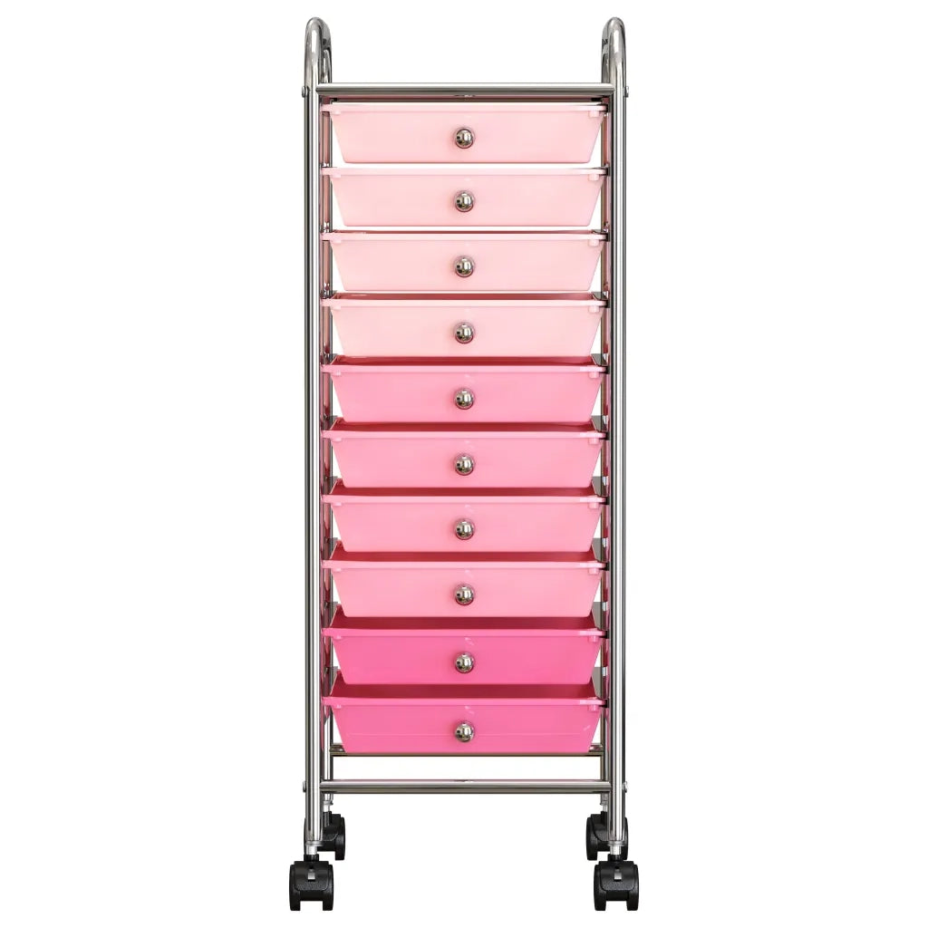 Carrello Portaoggetti con 10 Cassetti Rosa Sfumato in Plastica