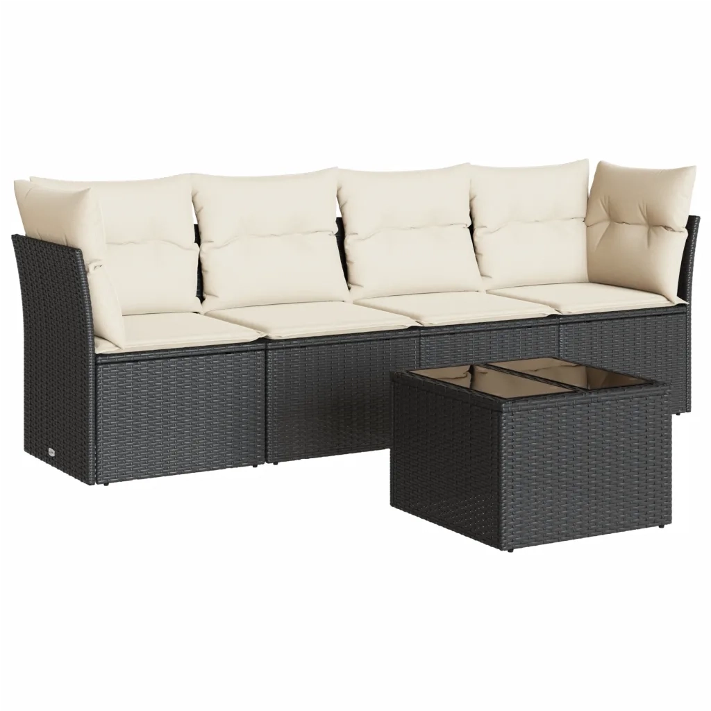 Set Divani da Giardino 5 pz con Cuscini in Polyrattan Nero 3217236