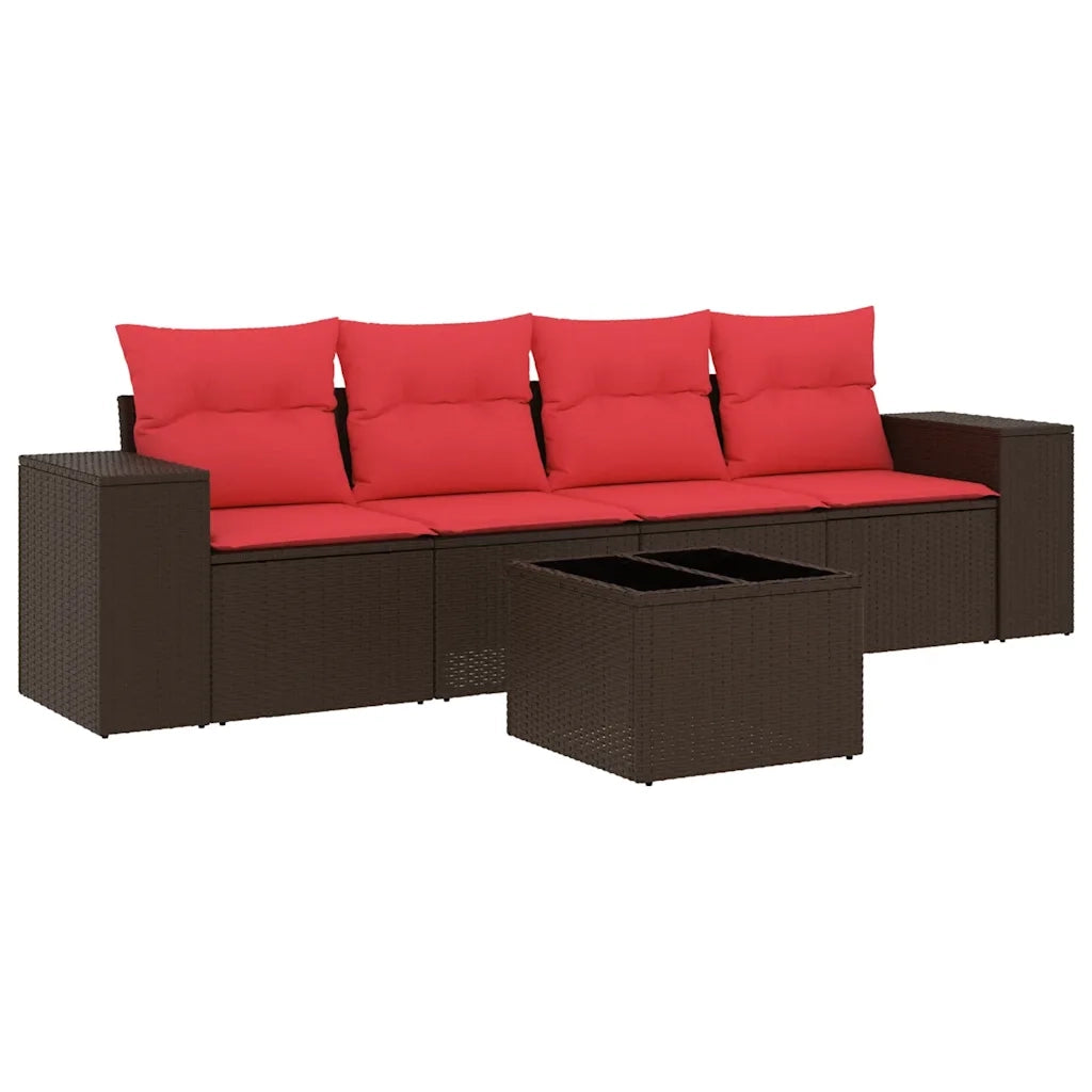 Salotto da Giardino-Set Divani da Giardino 5 pz con Cuscini Marrone in Polyrattan 752418