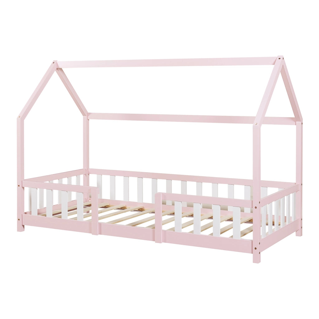 Letto per Cameretta Sisimiut a Forma di Casetta 90x200 cm Rosa / Bianco [en.casa]