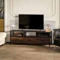 Mobile TV Industriale con 3 Cassetti e 3 Ripiani Aperti, in Legno e Acciaio, 147x40x50 cm, Nero e Marrone