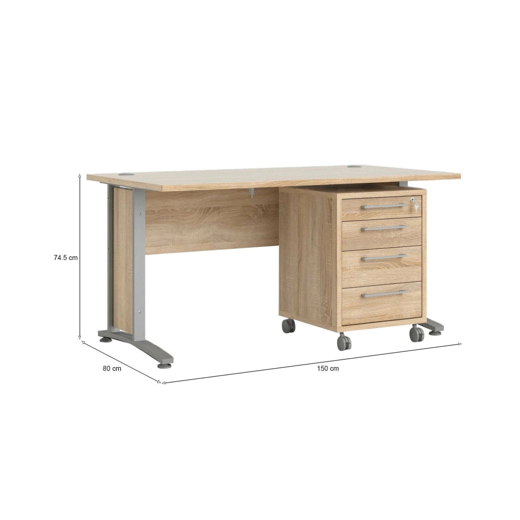 Scrivania Azzaro, Scrittoio multiuso, Tavolo per ufficio porta PC, Piano di lavoro, 150x80 h75 cm, Grigio e Quercia