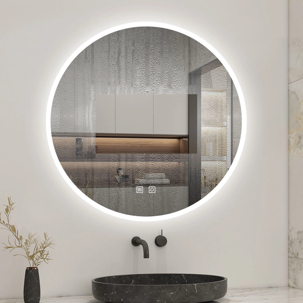 Aica Specchio da bagno a LED+Diametro 70cm+3 Temperature di Colore+Funzione Antiappannamento+Moderno