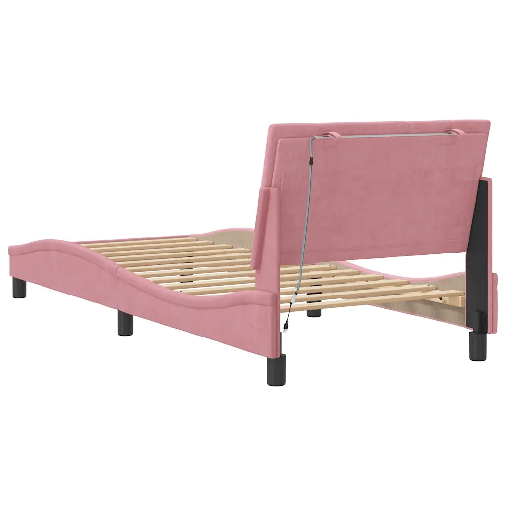 Giroletto con LED senza Materasso-Struttura Letto Hanko Rosa 90x200 cm in Velluto