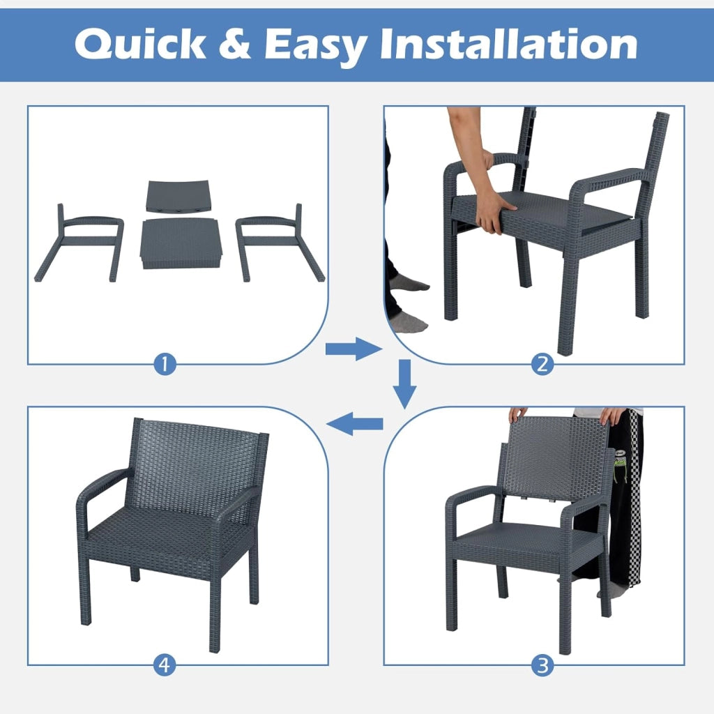 Set di mobili da giardino in rattan, per balconi, balconi, terrazze, per esterni, resistenti alle intemperie, in polipropilene, per 2 persone, set di mobili da balcone, 3 pezzi, 2 poltrone e