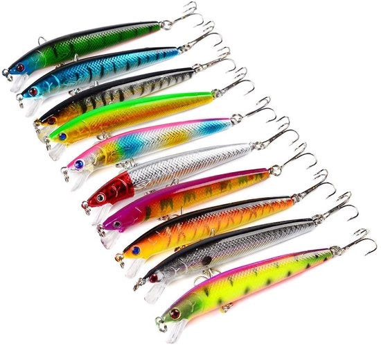 Lancette a Manovella 10 Pezzi - Lunghezza 9,5 cm - Simulazione Pelle di Pesce - Forcelle Robuste - Effetto Sonoro - Attraente per Pesci Grossi - Lancette per Pescatori