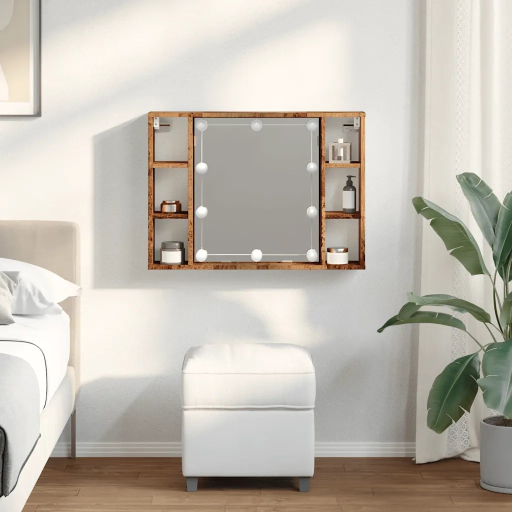 Mobile a Specchio LED Legno Antico 76x15x55 cm Multistrato CFW7953182