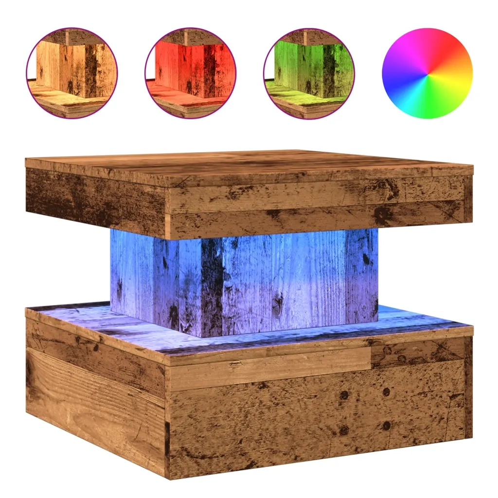 Tavolino da Salotto con Luci LED Legno Antico 50x50x40 cm 857712