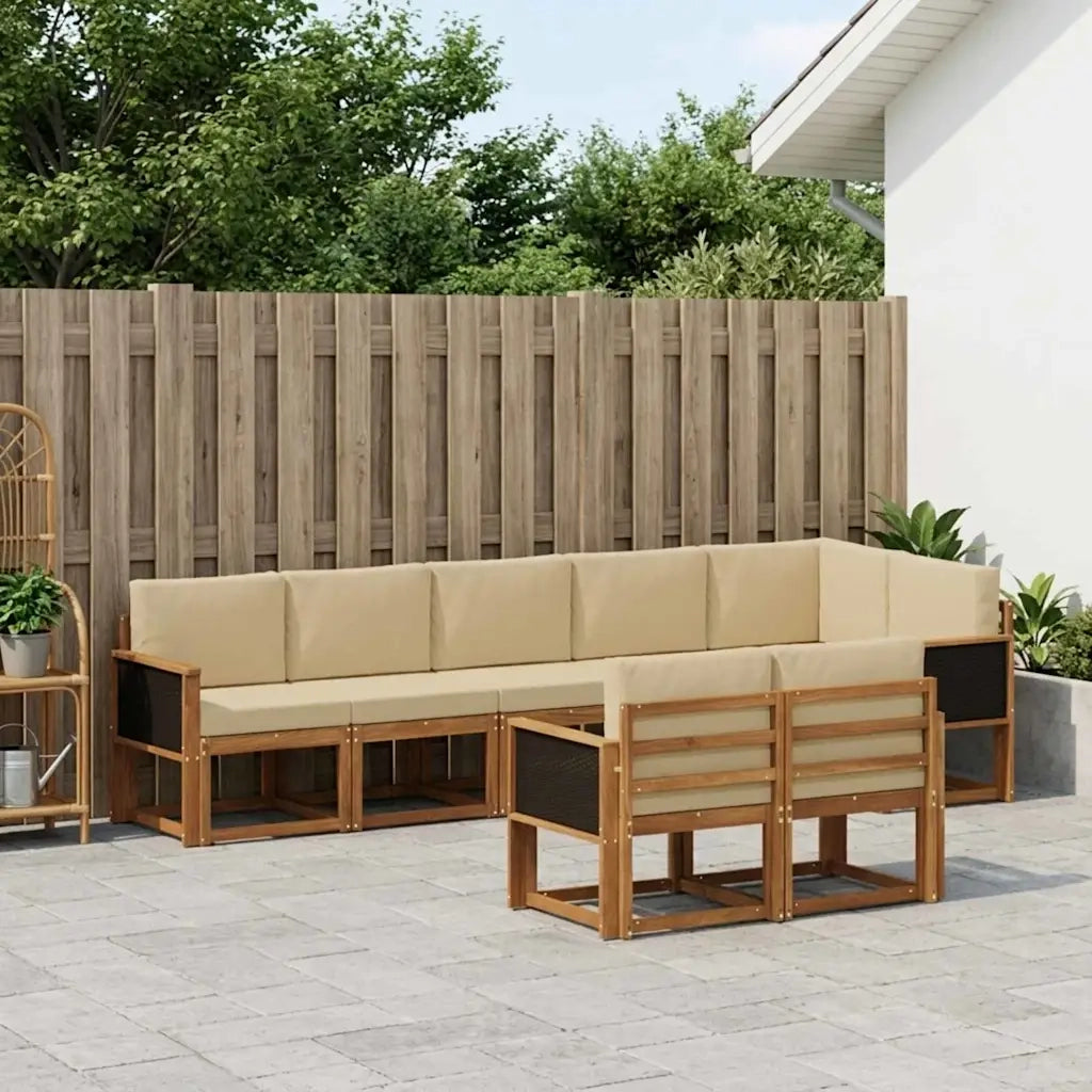 Set di divani da esterno 8 pcs Naturale e Beige Poliestere 3385304