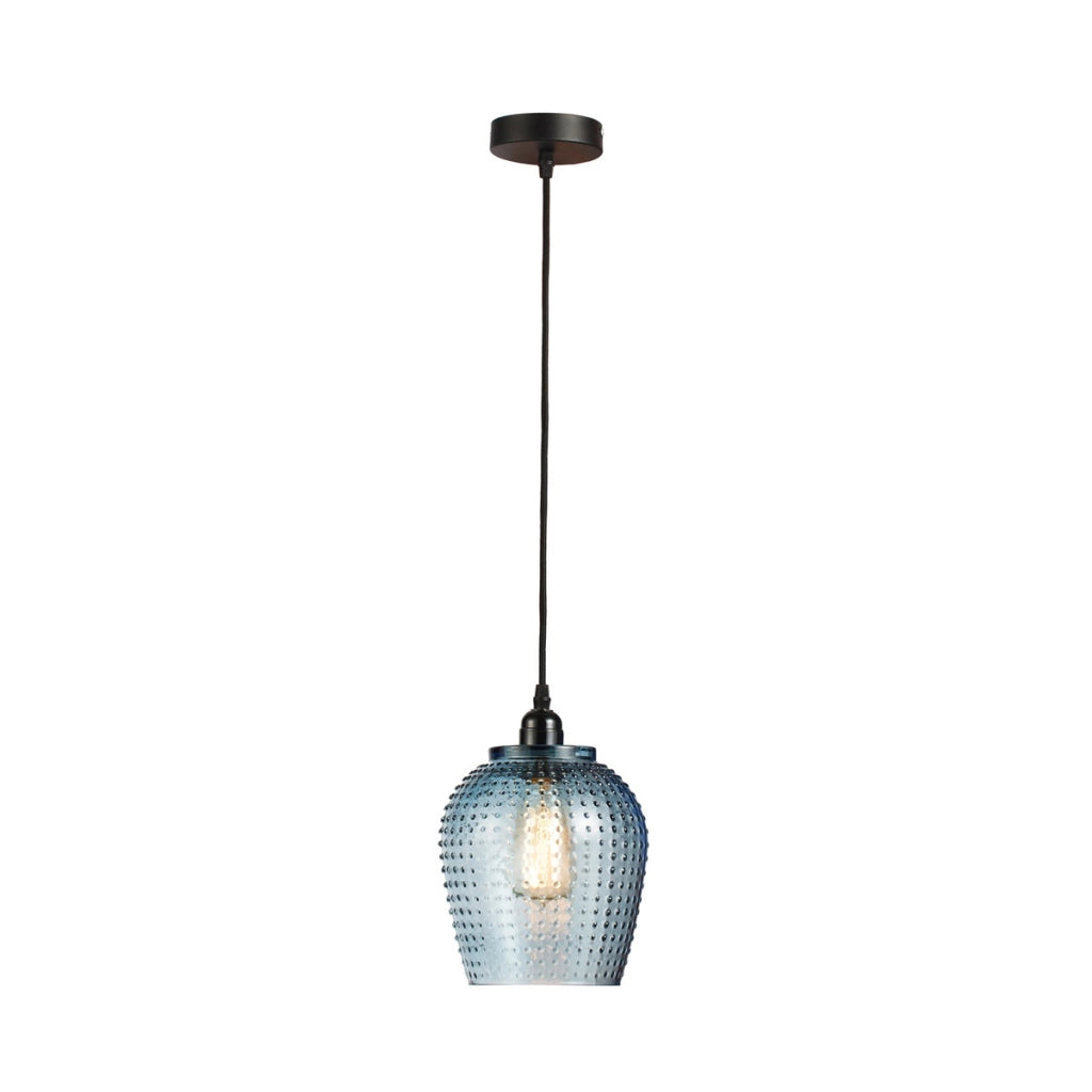 Lampada a sospensione Riva in vetro blu a pois