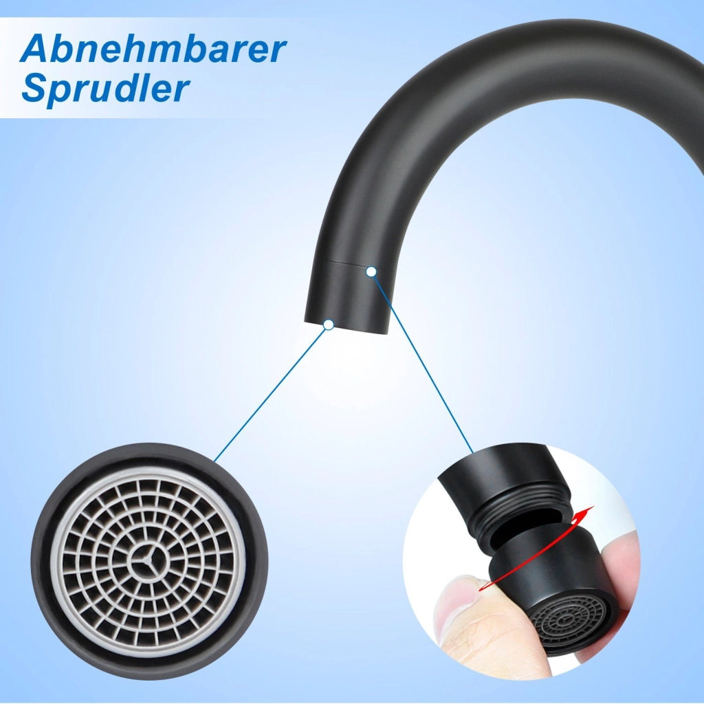 ZMH Rubinetto per bagno nero miscelatore per lavabo girevole a 360° acciaio inossidabile