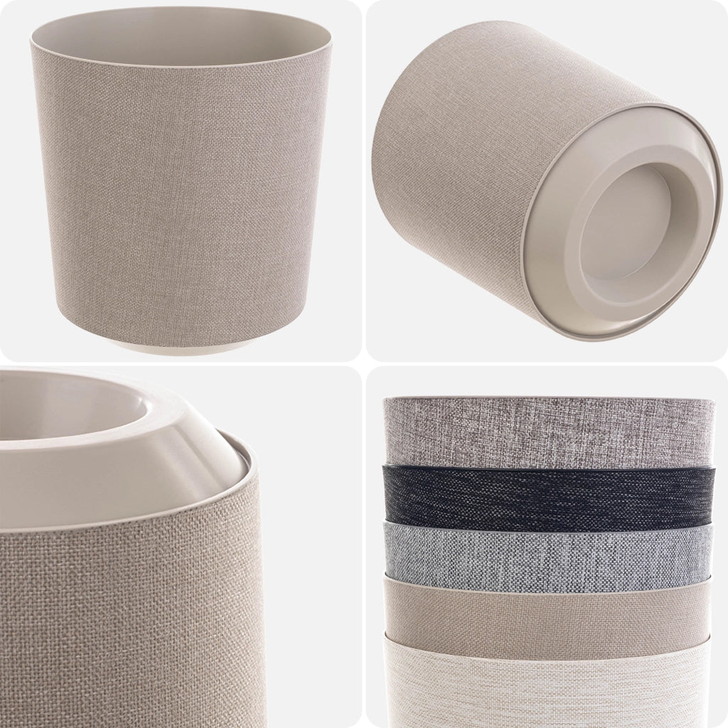Vaso da fiori KADAX, rotondo, beige, con motivo in tessuto, 19 cm