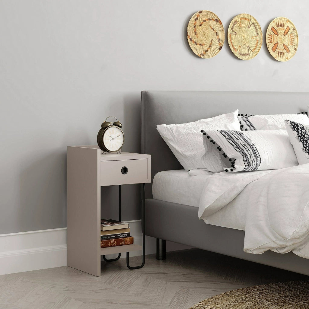 Cedro, Comodino un Cassetto, 32x30x61h cm Grigio Tortora