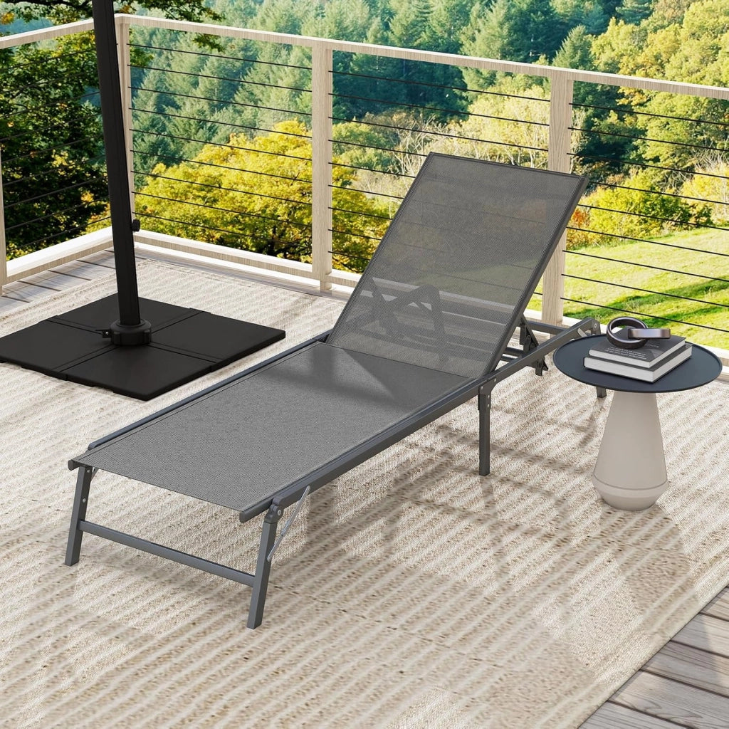 Lettino da giardino pieghevole con schienale regolabile in 5 posizioni, sedia a sdraio portatile, per terrazza, giardino e balcone, portata fino a 150 kg