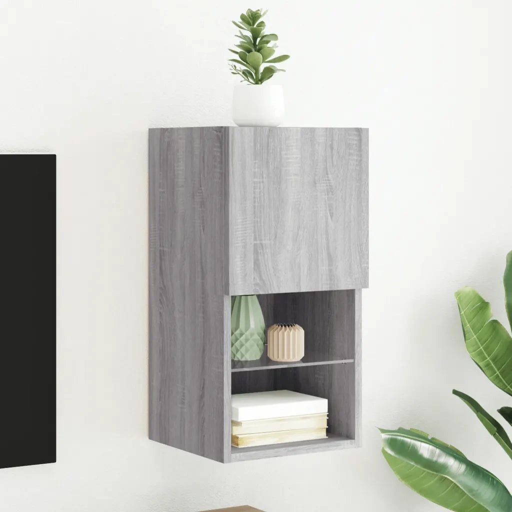 Mobile TV con Luci LED-Credenza per TV Grigio Sonoma 30,5x30x60 cm