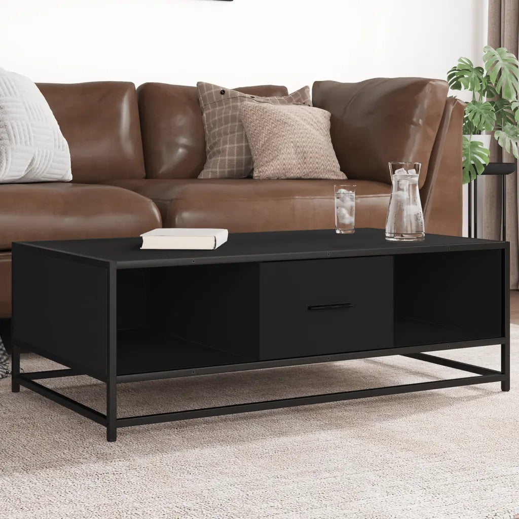 Tavolino Salotto Nero 100x57x35 cm in Truciolato e Metallo 848759