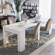 Consolle Ananda, Tavolo da pranzo estensibile fino a 10 posti, Consolle con allunghe moderna, Cm 90x52h78, Bianco Lucido