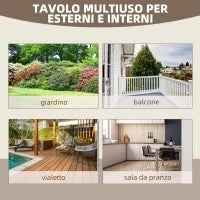 Tavolo da Giardino Stile Country con Gambe a Ruota, in Legno di Abete Resistente alle Intemperie, 110x60x65 cm