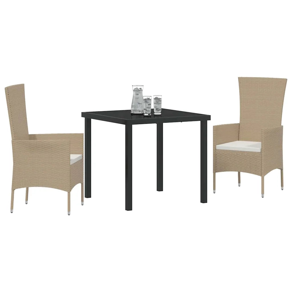 Set da Pranzo per Giardino con cuscino 3 pcs Beige polyrattan 3379457